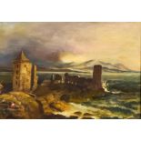 19th Century British School - Pair of oil paintings - View of ruined castle overlooking loch, and