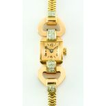 A Lady's 18ct Gold and Diamond Cocktail Watch, 20th Century, French, square case, 13mm, champagne