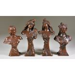 Zolle (Late 19th/Early 20th Century) - Bronzed spelter bust - "Sirene", signed, 5.25ins, a pair of