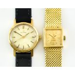 Two Lady's Watches by Omega, one in 18ct gold with integral bracelet, 14mm diameter, champagne