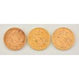 Three George V Half Sovereigns, 1910, 1912, 1913, fair