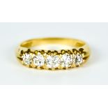 An 18ct Gold Five Stone Diamond Ring, 20th Century, set with five old European cut diamonds,