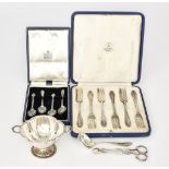 A Pair of George V Silver Sugar Nips and Mixed Silver Ware, the sugar nips by Stokes & Ireland Ltd.,