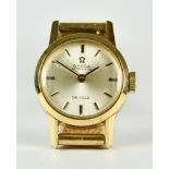 A Lady's 9ct Gold Cased Omega Wristwatch, Modern, the circular champagne dial with baton numerals