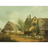 Attributed to James Ward (1769-1859) - Oil painting - Farmyard scene with figures and animals,