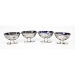 A Set of Four George III Silver Oval Salts of Neo Classical Design, makers mark rubbed, possibly