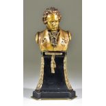 Eugen Börmel (1858-1932) - Gilt bronze bust - "Beethoven", signed, on triangular ebonised and gilt