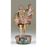 Franz Bergmann (1861-1936) - Cold painted bronze figure - exotic dancer, her skirt lifting to expose
