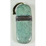 A Japanese Shagreen and Silvery Metal Mounted Oval Spectacles Case, 7.25ins (18.4cm)