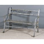 A 20th Century Steel Garden Bench, of slatted form with scroll ends