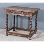 A Late 17th Century Oak Side Table, with three plank and square edge to top, fitted one frieze