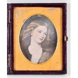 A Tinted Miniature Shoulder Length Portrait Photograph, Mid-19th Century, of a young woman, oval 3.