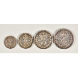 A Set of Four Victoria 1899 Silver Maundy Coins, 4d, 3d, 2d and 1d