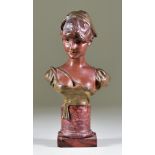 Georges Van Der Straeten (1856-1928) - Cold painted bronze bust - Young lady with green bodice,