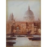 Frederick Edward Joseph Goff (1855-1931) - Watercolour - "St Pauls from Bankside", signed and