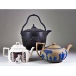 Four English Relief Moulded Jasper Ware Teapots and Covers, including - John Turner, late 18th