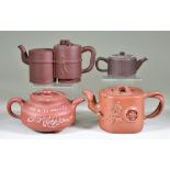 Four Chinese Yixing Stoneware Teapots and Covers, including double example, the two sections of