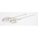 Two 18th Century Silver Mote Spoons, one double drop possibly by Samuel Key, London, circa 1760, the