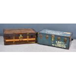 An Early 20th Century Fibre, Wood and Metal Mounted Trunk, the trunk with metal strap mounts and