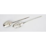 Two 18th Century Silver Mote Spoons, one double drop possibly by Thomas Oliphant, London, circa