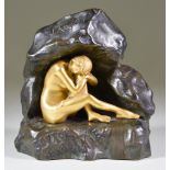 Joaquim Anglès Cañe (1859-circa 1911) - Partial gilt bronze figure - "La Source Endormie", signed,