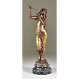 Edouard Drouot (1859-1945) - 'La muse des bois', bronze figure of standing girl playing pipes,