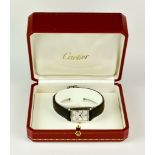 A Lady's Quartz Movement Wristwatch, by Cartier, serial No 135163PL, silver case, 22mm x 26mm, white