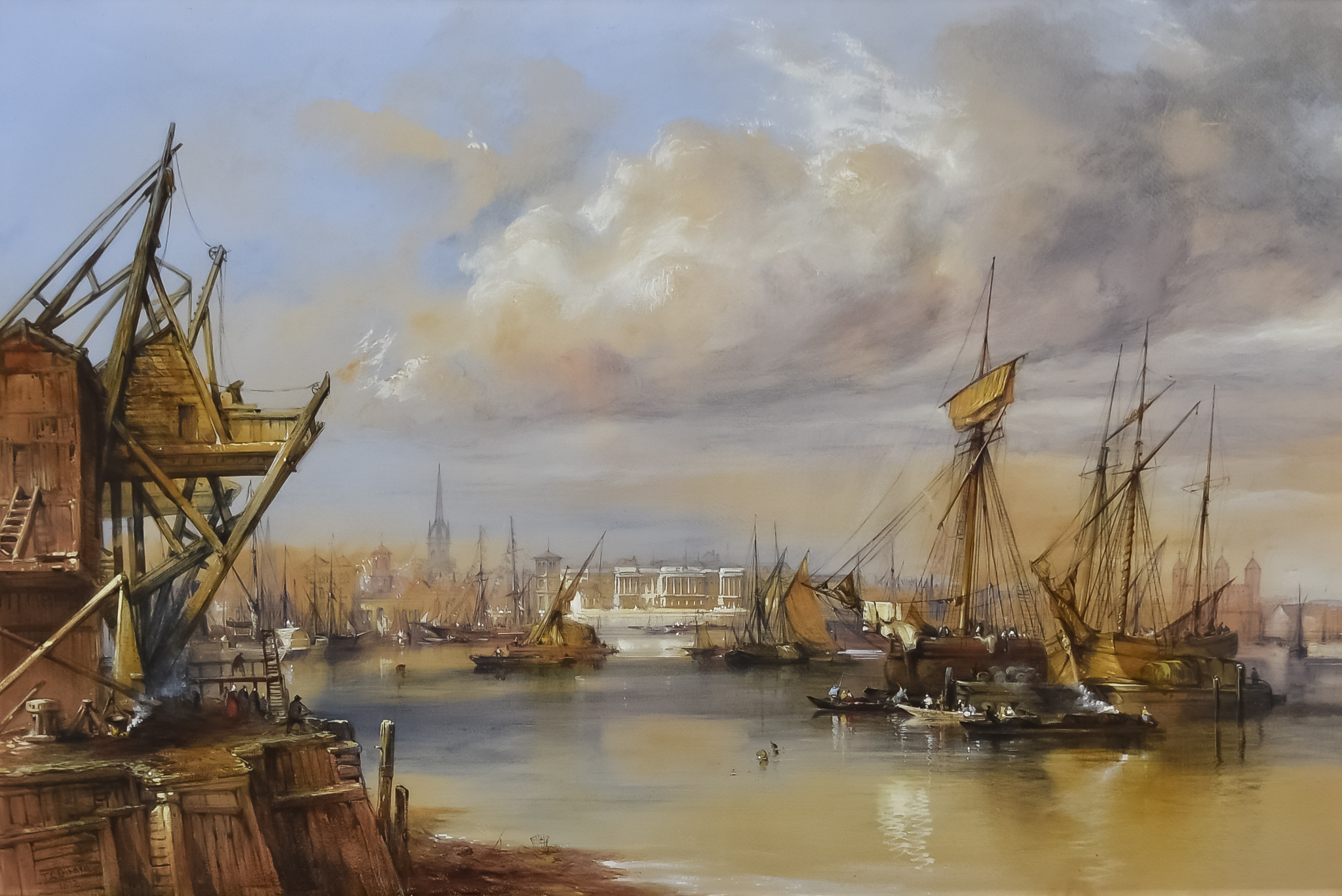 Thomas R Colman Dibdin (1810-1893) - Watercolour - View of River Thames looking towards Somerset