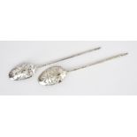 Two 18th Century Silver Mote Spoons, one by Thomas Wallis, London, circa 1760, the bowl pierced with