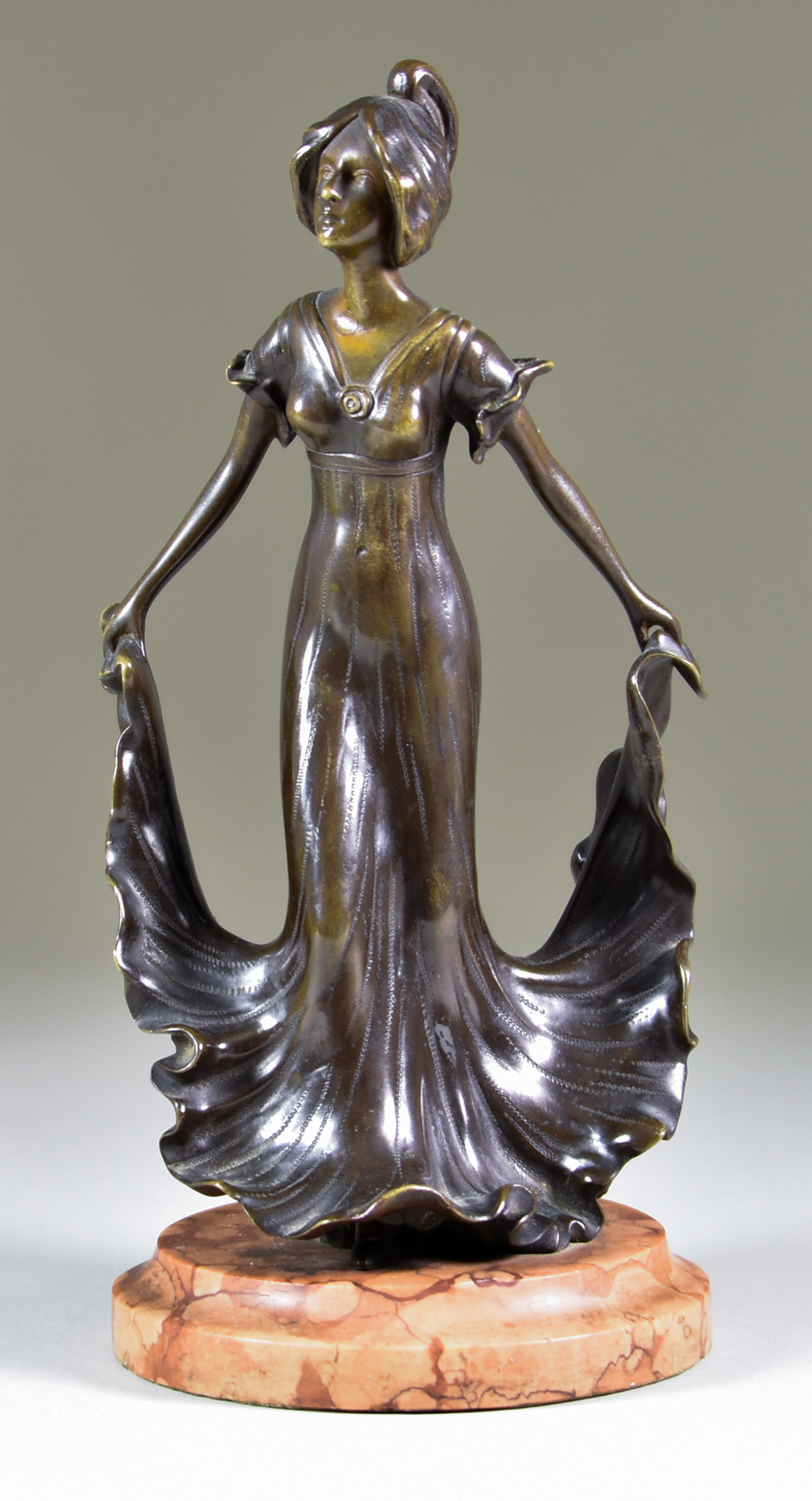 Late 19th/Early 20th Century Continental School - Bronze standing figure of a female with bonnet,