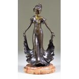 Late 19th/Early 20th Century Continental School - Bronze standing figure of a female with bonnet,