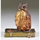 Franz Bergmann (1861-1936) - Cold painted bronze novelty figure of an owl which transforms into a