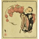 Helen Hyde (1868-1919) - Coloured woodblock - "The Daruma Branch", with kyogo-zuri, keyblock print