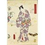 Utagawa Toyokuni III (1786-1865) - Japanese woodblock print in colours - "Genji Series", standing