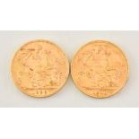 Two George V Sovereigns, 1911, 1926, fair/fine