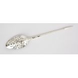 An 18th Century Silver Mote Spoon, by F E, London, circa 1760, the bowl pierced with crosslets and