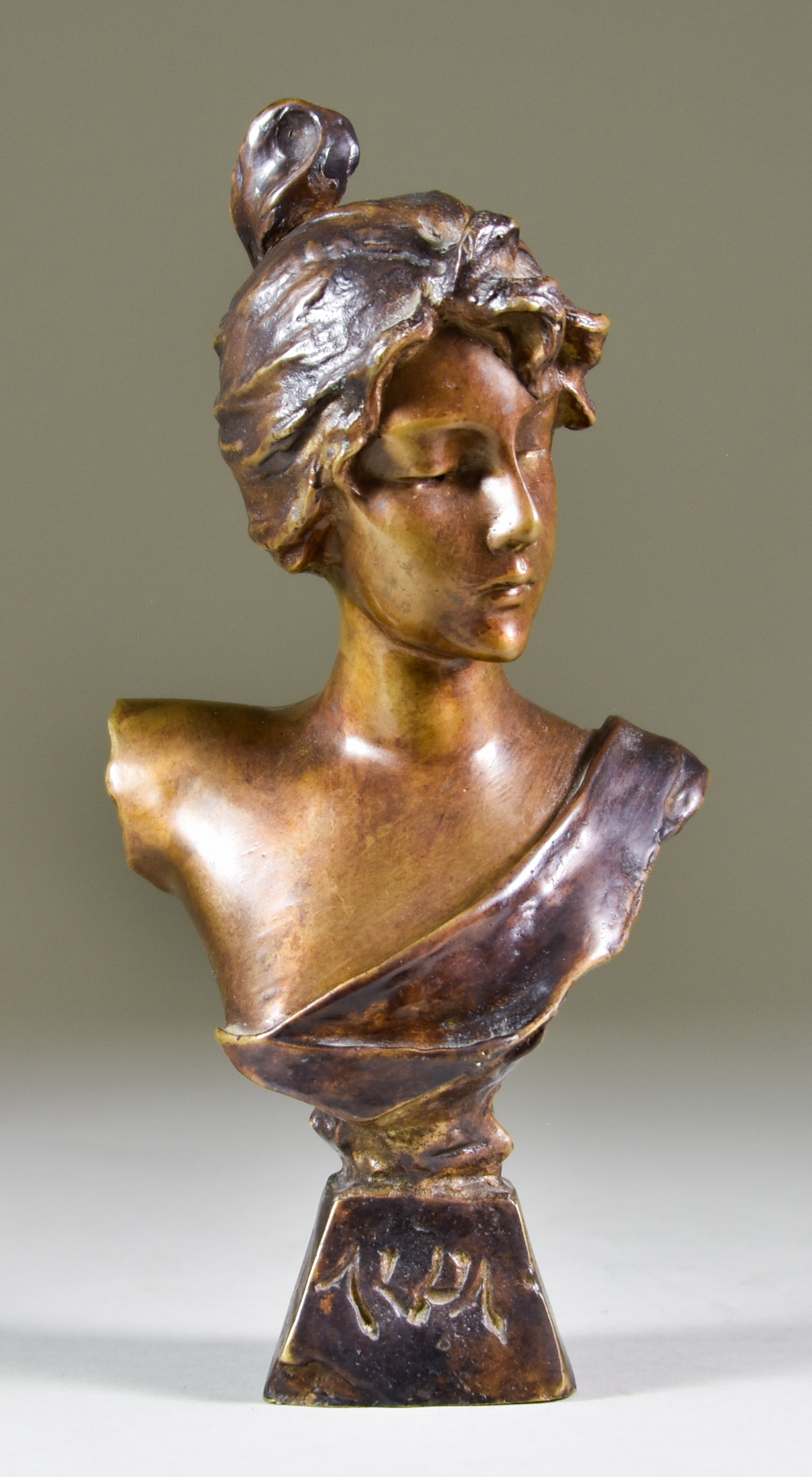 Emmanuel Villanis (1858-1914) - A bronze patinated white metal bust - "Alda", signed, 8.5ins high