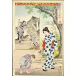 Tsukioka Yoshitoshi (1839-1892) - Japanese woodblock print in colours - Figures showing loyalty