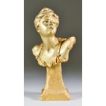 Louis Ernest Barrias (1841-1905) - Gilt bronze bust - Young woman looking to her left, signed and