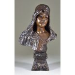 Emmanuel Villanis (1858-1914) - Bronze bust - "Bohemienne", signed and with foundry mark, 15.75ins