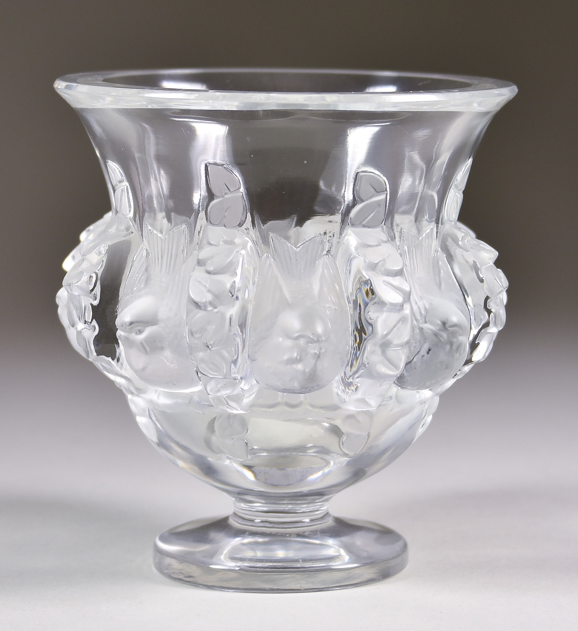 A Lalique "Dampiere" Vase, Circa 1950, modelled with birds and leaves in clear and frosted glass,