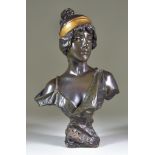 Emmanuel Villanis (1858-1914) - Bronze bust - "Lygie" - lady with gilt hairband, signed, 14.5ins