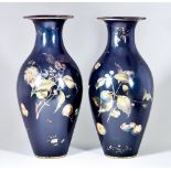 A Pair of Jennens & Bettridge's Papier Mache Baluster-Shaped Vases, Circa 1850, decorated in colours