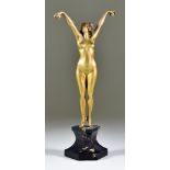 Claire Colinet (1880-1950) - Gilt bronze figure - "Andalusian Dancer", standing figure of a naked
