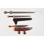 Five Reproduction Celtic Edged Weapons, Modern, including - three swords and two daggers, sizes