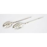 Two 18th Century Silver Mote Spoons, one fancy back by Samuel Meeriton II, London, circa 1775, the