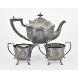 A George VI Silver Circular Three-Piece Tea Service, by E. Silver & Co., Sheffield, 1949, of
