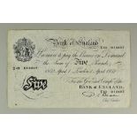 An Elizabeth II White Five Pound Bank Note, signed by Chief Cashier P. S. Beale, dated 1st April