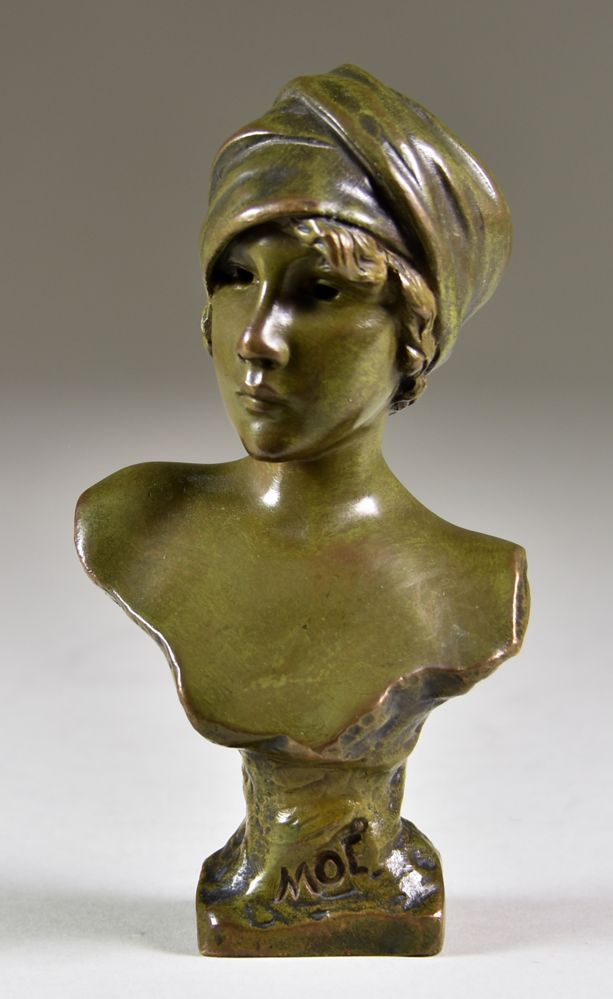 Emmanuel Villanis (1858-1914) - Bronze bust - "Moe", signed, foundry mark and stamped 8846, 5.5ins