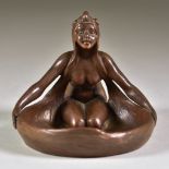 Late 19th/20th Century Continental School - Bronze figure of a naked crouching young woman, her
